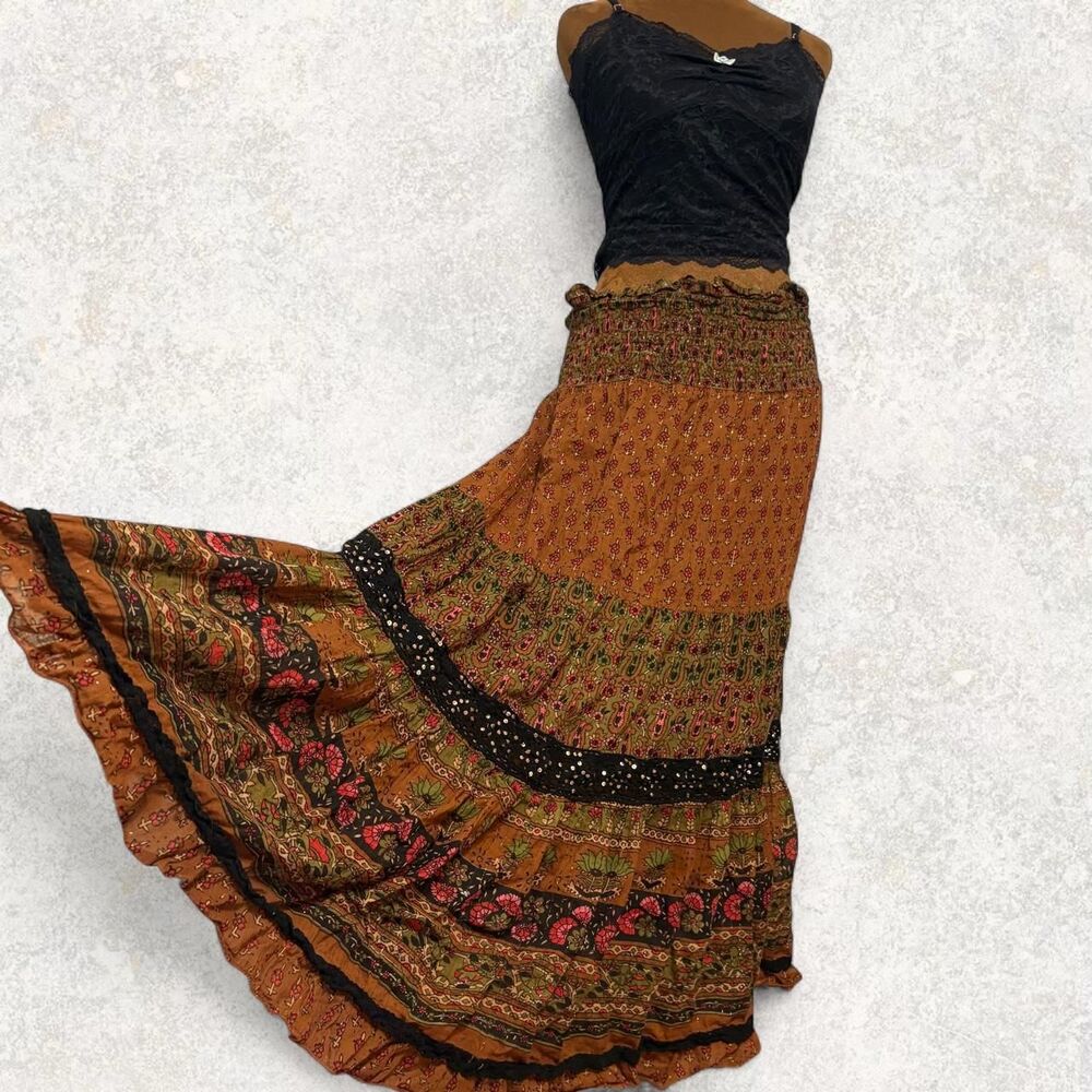 100% Cotton Boho Festival Feminine Maxi Skirt Size L